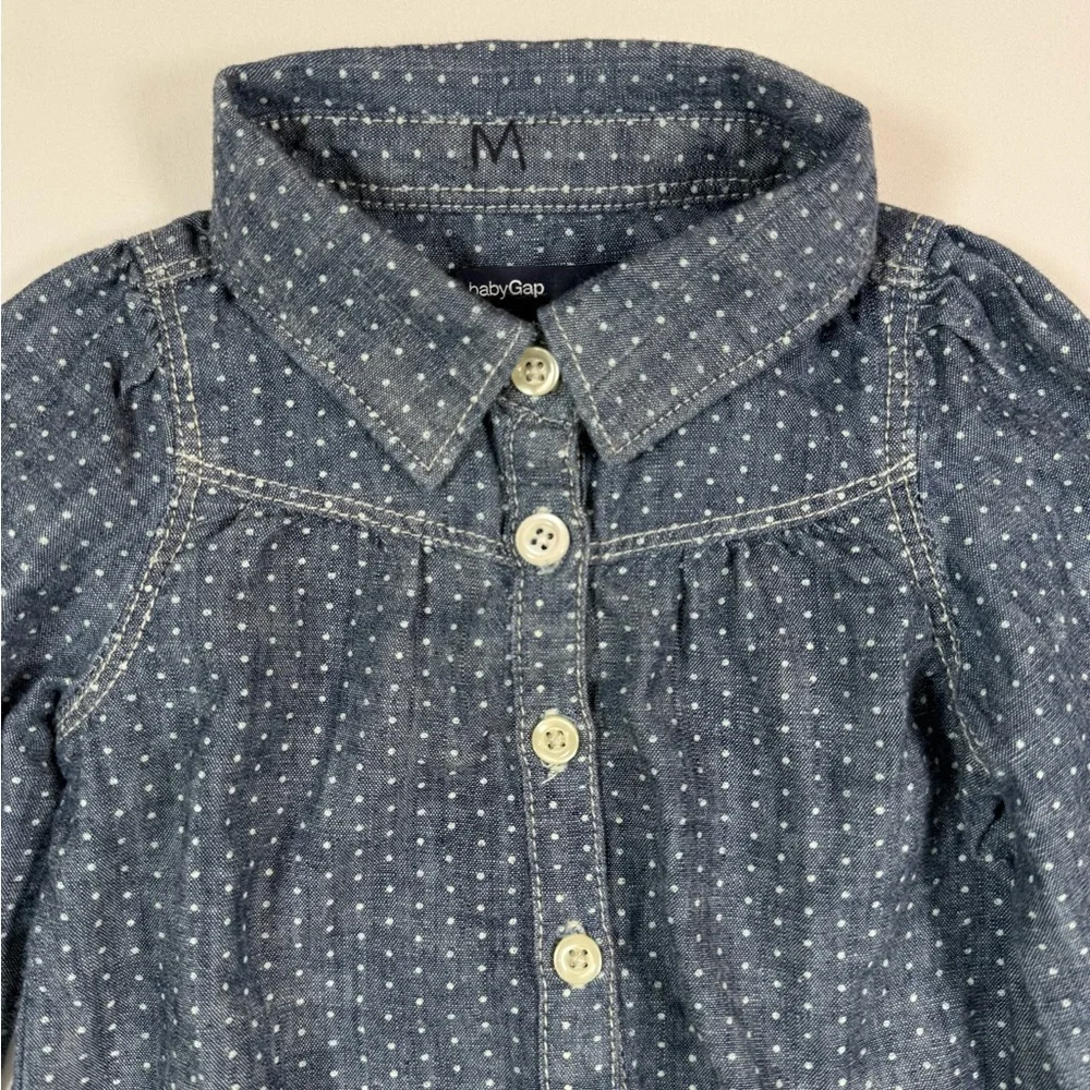 BABY GAP Chambray Polka Dot Romper Button Front Long Sleeve Bodysuit‎ Size 3-6M